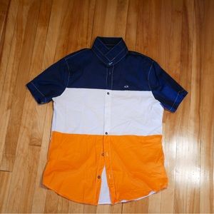 Blue Orange and White Armani Exchange Collared Shirt